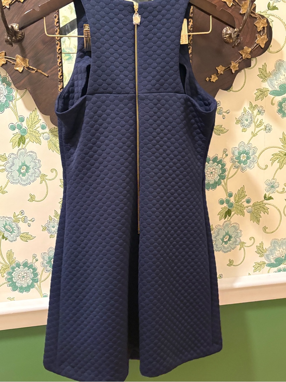 Amanda Uprichard Bluebell Dress Navy Textured Shift Mini Gold Zip Size M NWT - Picture 4 of 6